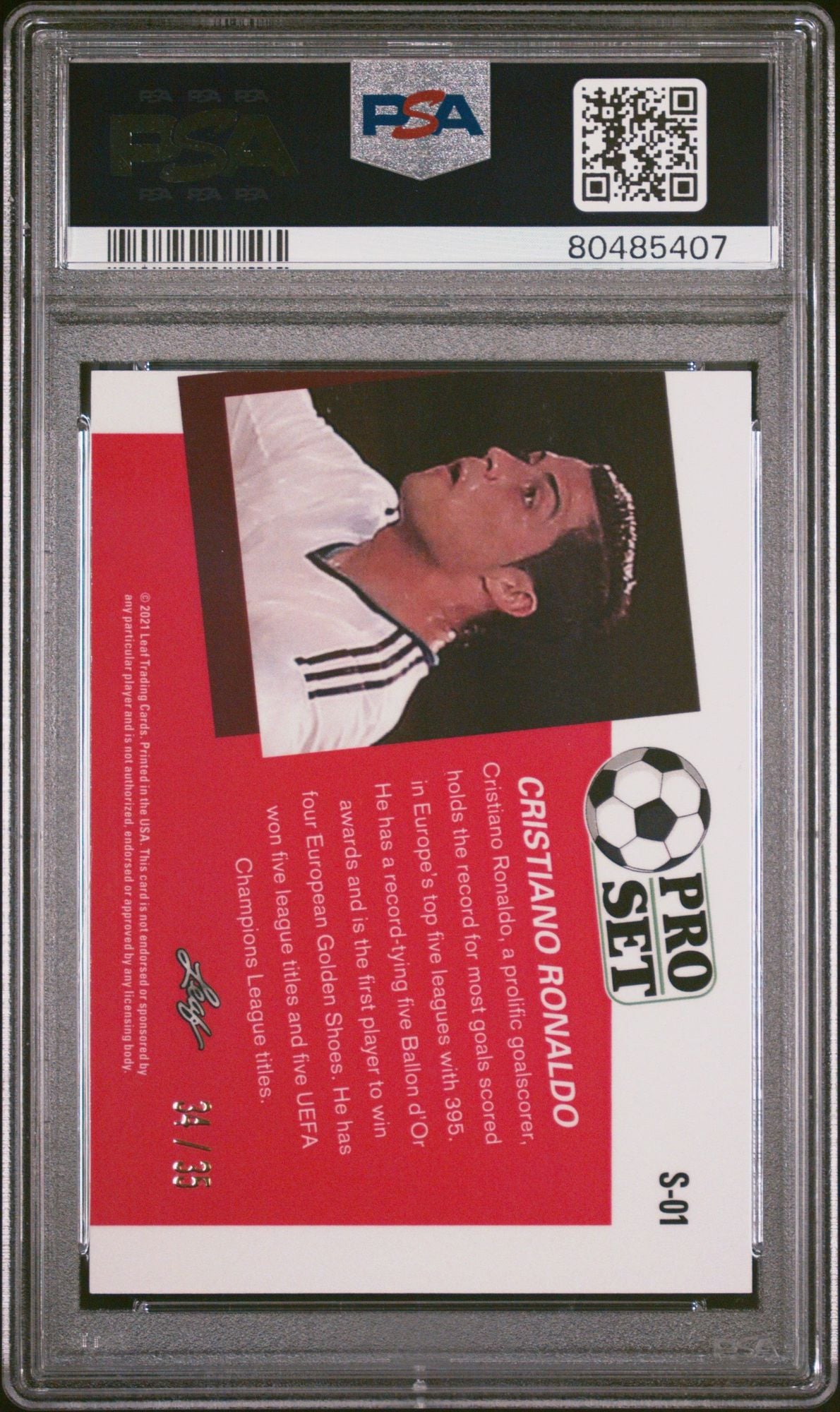 Graded 2021 Leaf Pro Set Metal Cristiano Ronaldo #S-01 #/35 Rainbow Pink Soccer Card PSA 10 Gem Mint