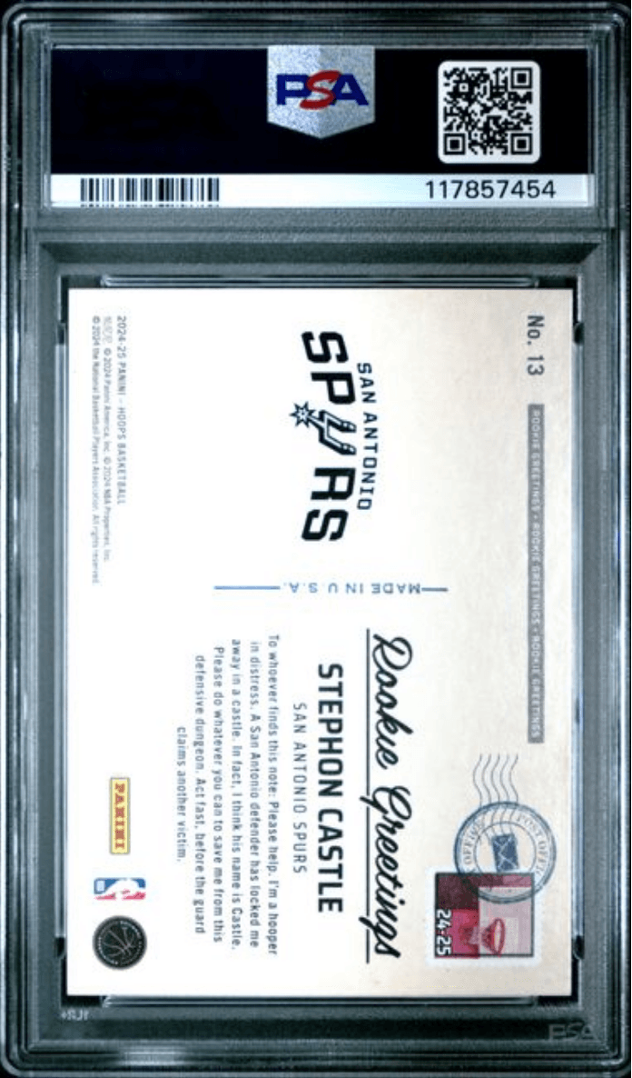 Graded 2024 Panini Hoops Stephon Castle #13 Rookie Greetings Rookie RC Basketball Card PSA 10 Gem Mint