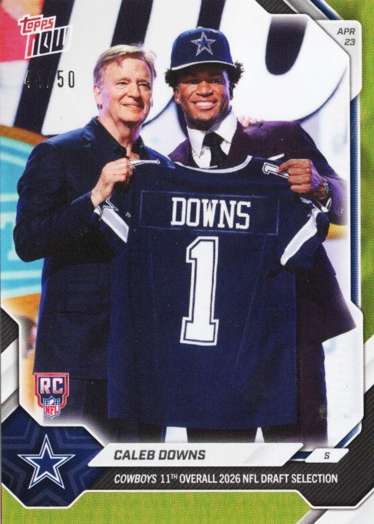 2026 Topps Now Caleb Downs #CDOW Gold Foil /50 Cowboys 11th Overall 2026 NFL Draft Selection Dallas Cowboys Rookie RC Football Card