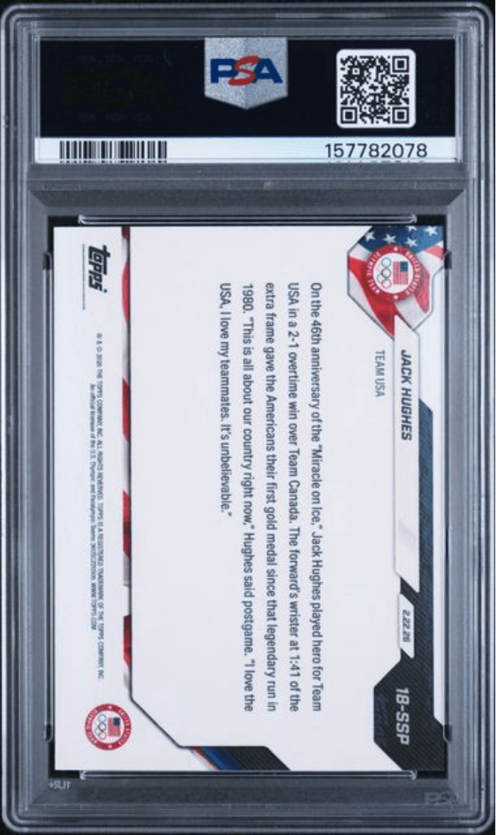 Graded 2026 Topps Now Olympics Jack Hughes #18SSP Team USA Hockey Card PSA 10 Gem Mint