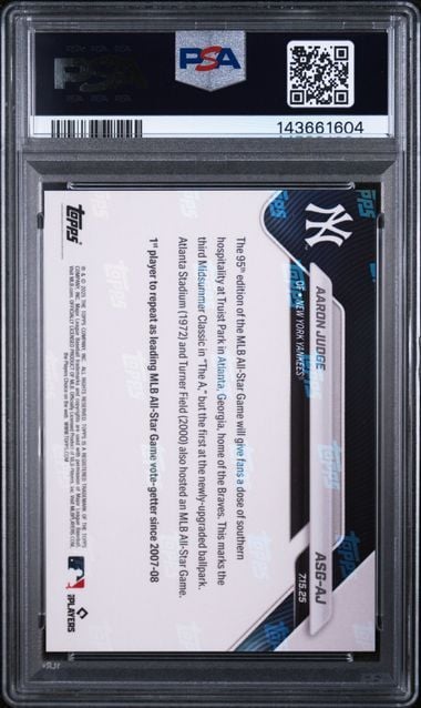 Graded 2025 Topps Now ASG Aaron Judge #AJ Baseball Card PSA 10 Gem Mint