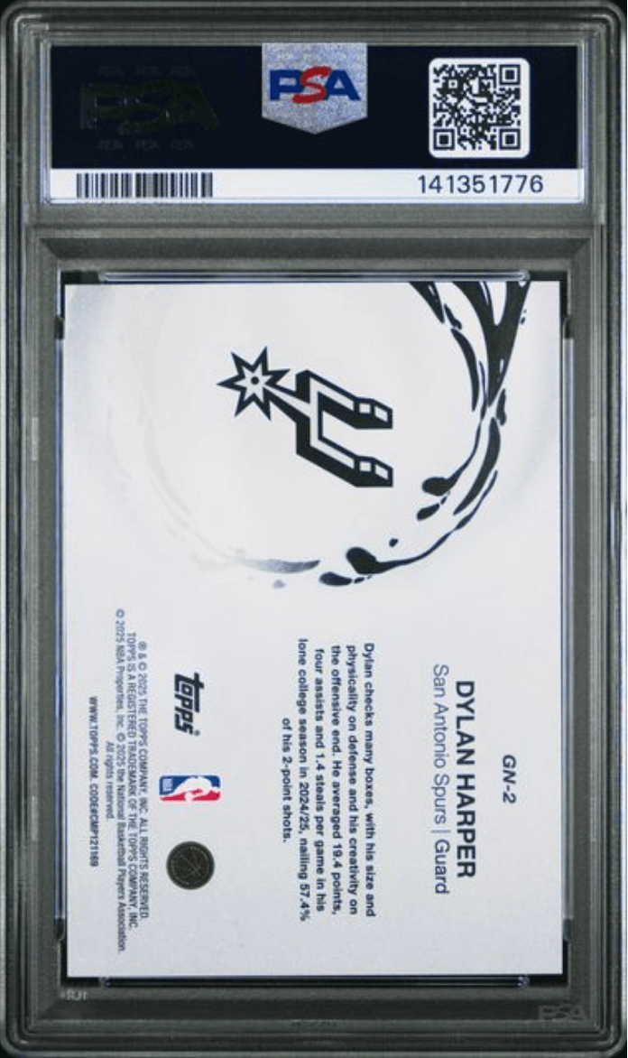 Graded 2025 Topps Dylan Harper #GN2 Generation Now Rookie RC Basketball Card PSA 9 Mint