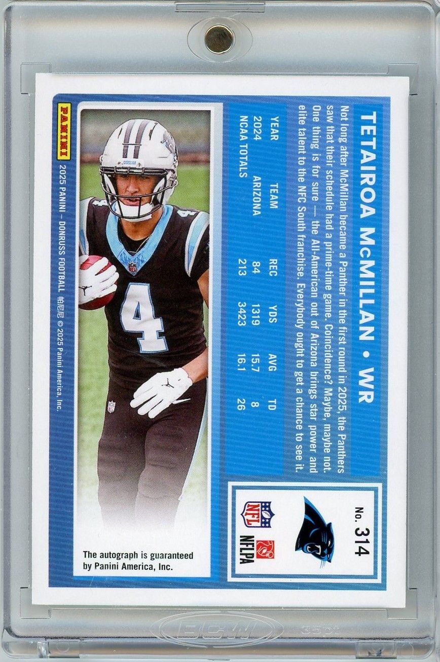 2025 Panini Donruss Tetairoa McMillan #314 Green Auto Rookie RC Football Card