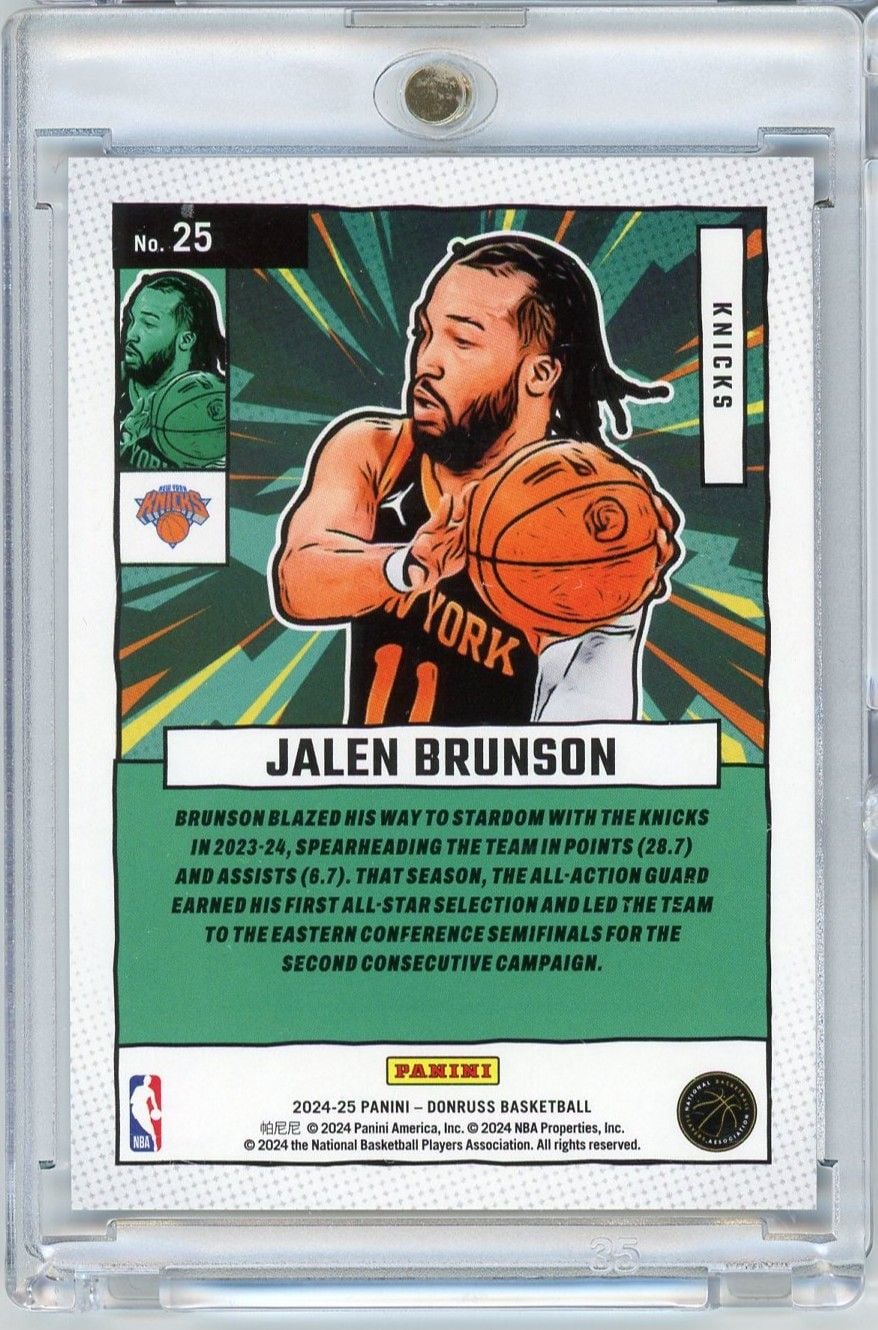 2024 Panini Donruss Jalen Brunson #25 /99 Net Marvels Holo Blue Basketball Card