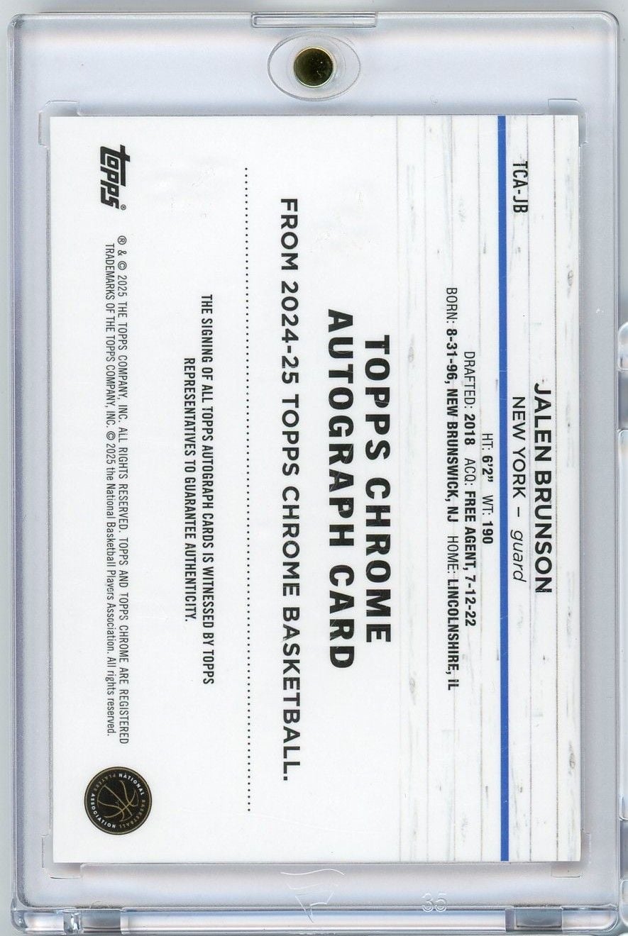 2024 Topps Chrome Jalen Brunson #TCAJB 5/5 Red Geometric Auto Basketball Card
