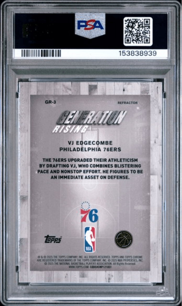 Graded 2025 Topps Chrome VJ Edgecombe #GR3 Generation Rising Refractor Rookie RC Basketball Card PSA 10 Gem Mint
