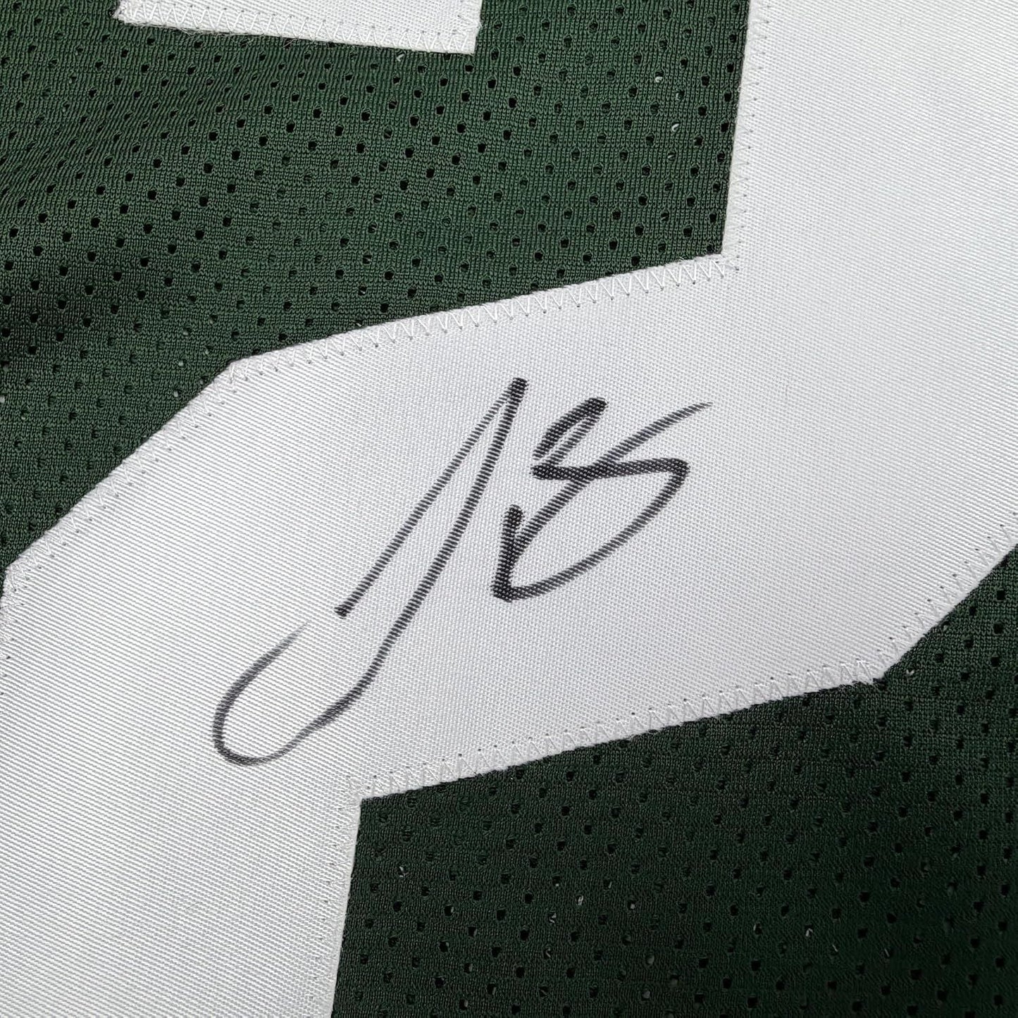 Framed Autographed/Signed Le'Veon LeVeon Bell 35x39 Michigan State Green College Football Jersey Beckett BAS COA