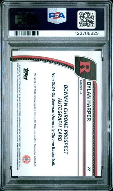Graded 2024 Topps Bowman Chrome U Dylan Harper #22 Black Wave Autograph Rookie RC Basketball Card PSA 9 Mint