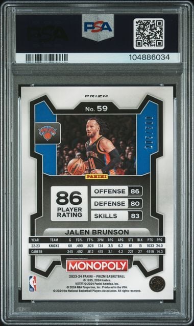 Graded 2023 Panini Prizm Monopoly Jalen Brunson #59 /500 Gold Millionaire Shimmer Basketball Card PSA 10 Gem Mint