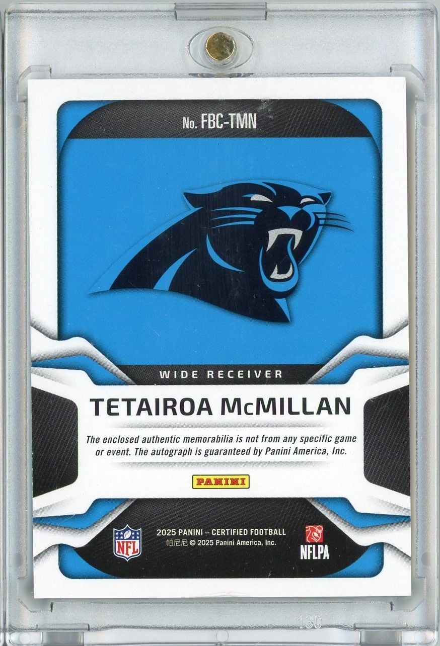 2025 Panini Certified Tetairoa McMillan #FBCTMN /199 Freshman Fabric RPA Auto Rookie RC Football Card