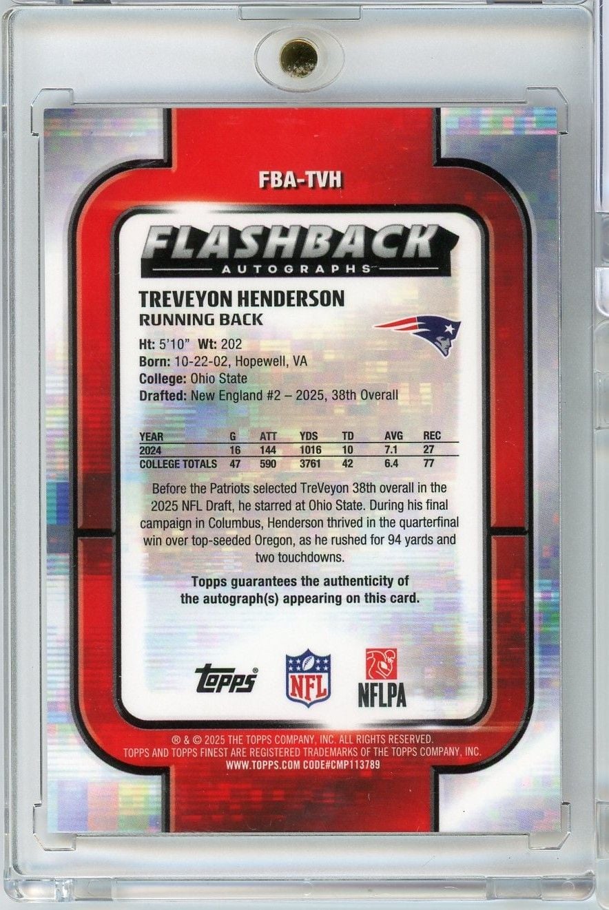 2025 Topps Finest Treveyon Henderson #FBATVH /25 Flashback Autographs Orange Geometric Rookie RC Football Card