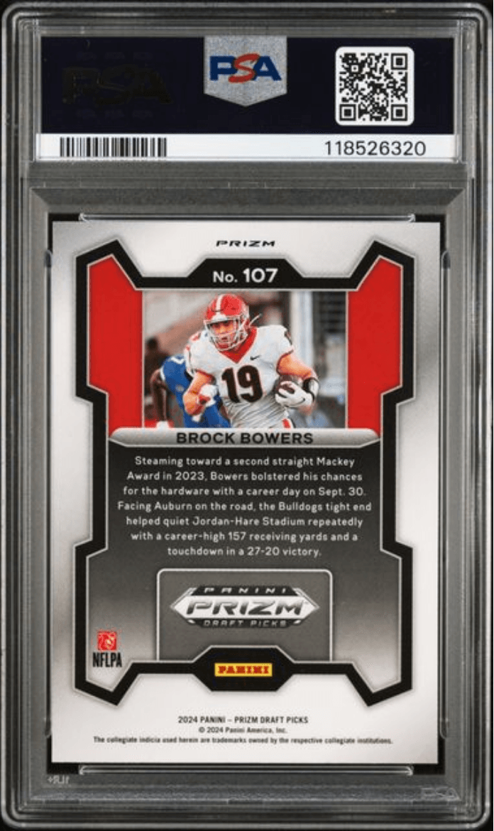 Graded 2024 Panini Prizm Draft Picks Brock Bowers #107 Red Ice Rookie RC Football Card PSA 10 Gem Mint