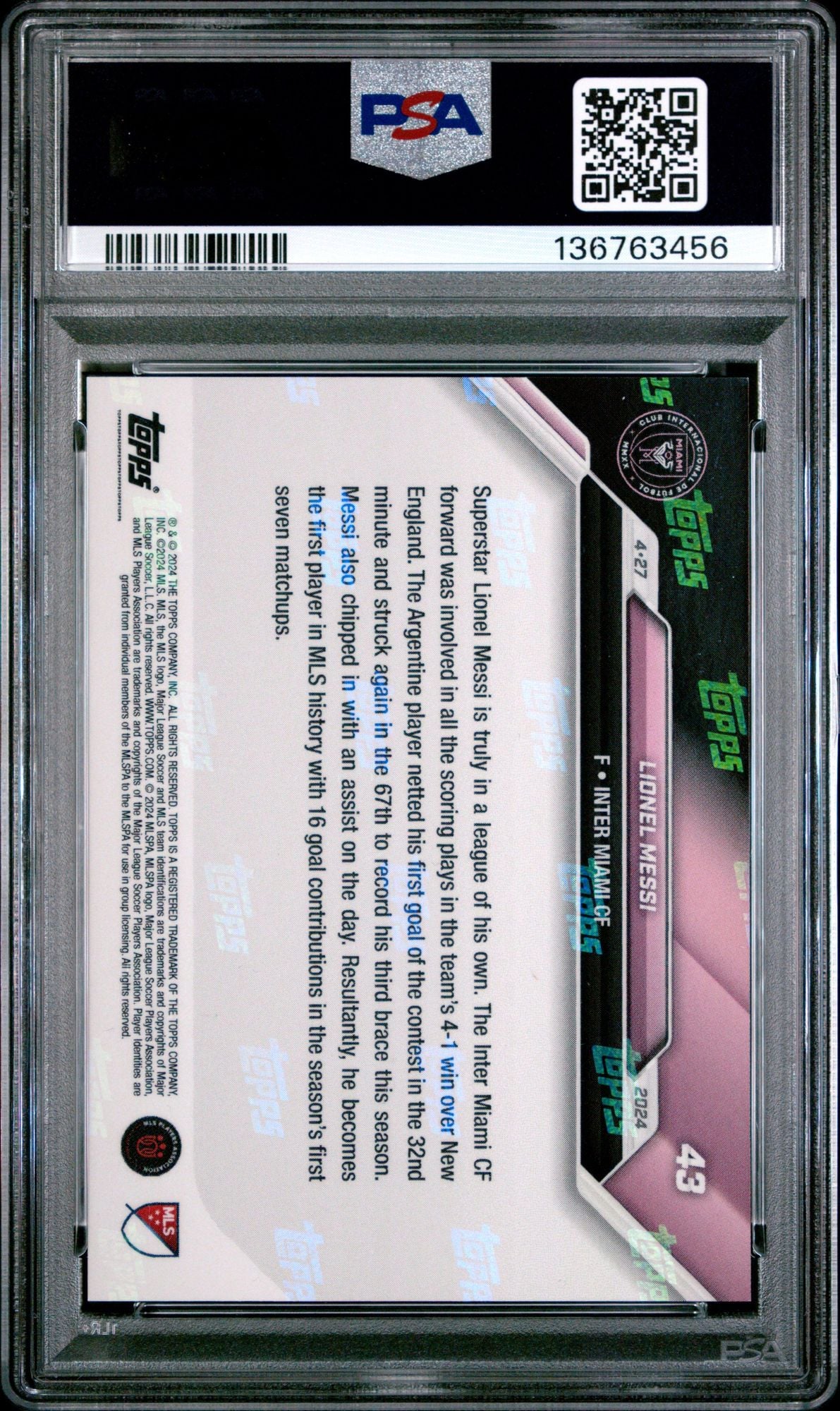 Graded 2024 Topps Now MLS Lionel Messi #43 Soccer Card PSA 10 Gem Mint