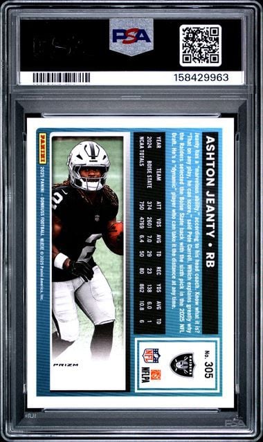 Graded 2025 Donruss Ashton Jeanty #305 Blue Scope Rookie RC Football Card PSA 10 Gem Mint