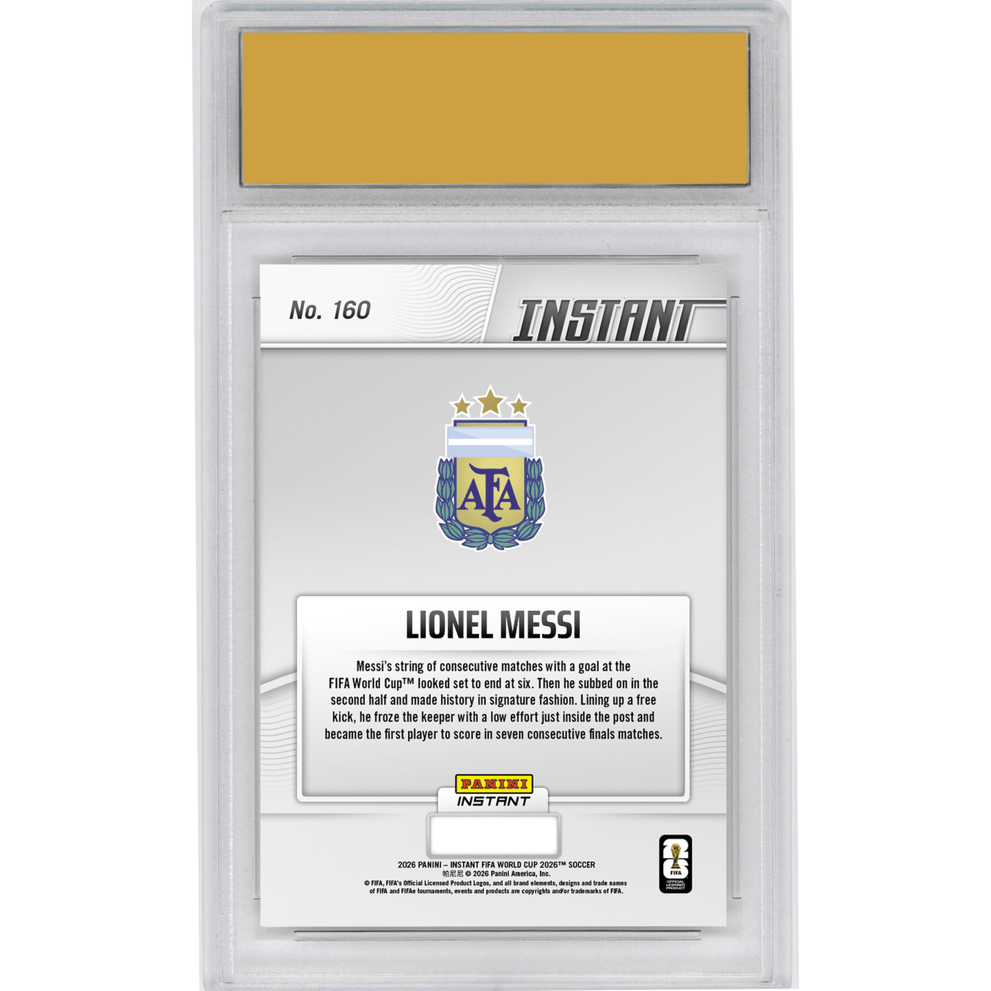 Graded 2026 Panini Instant FIFA World Cup Lionel Messi #160 More History For Marvelous Messi Argentina Soccer Card HOFSM 10 Gem Mint