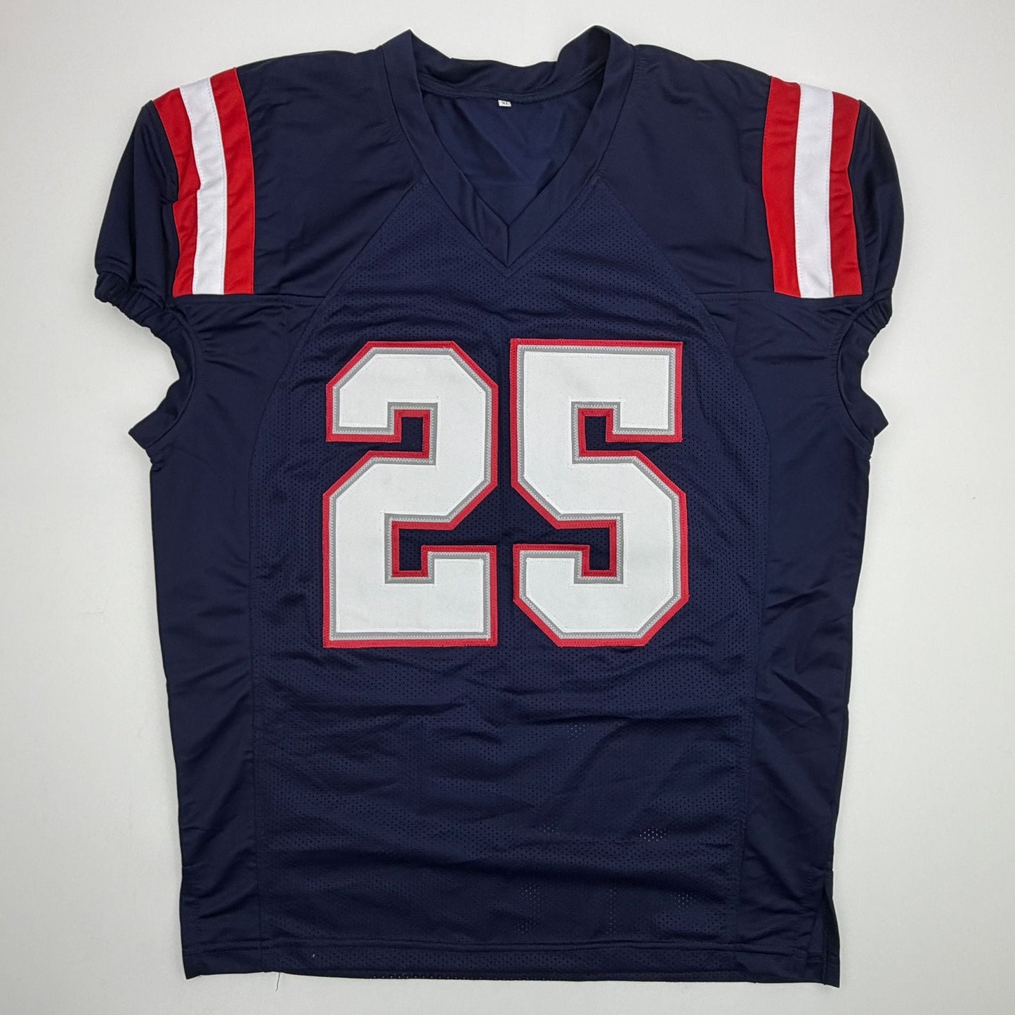Autographed/Signed Marcus Jones New England Blue Pro Cut Football Jersey Beckett BAS COA
