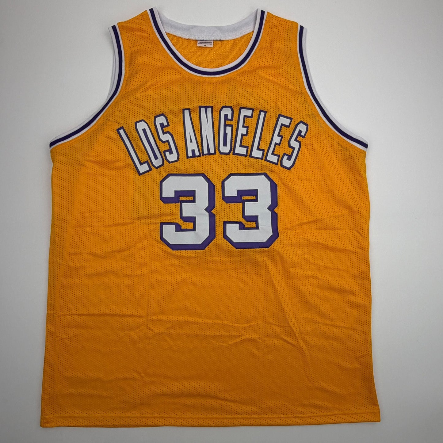 Autographed/Signed Kareem Abdul-Jabbar Los Angeles Yellow Basketball Jersey JSA COA
