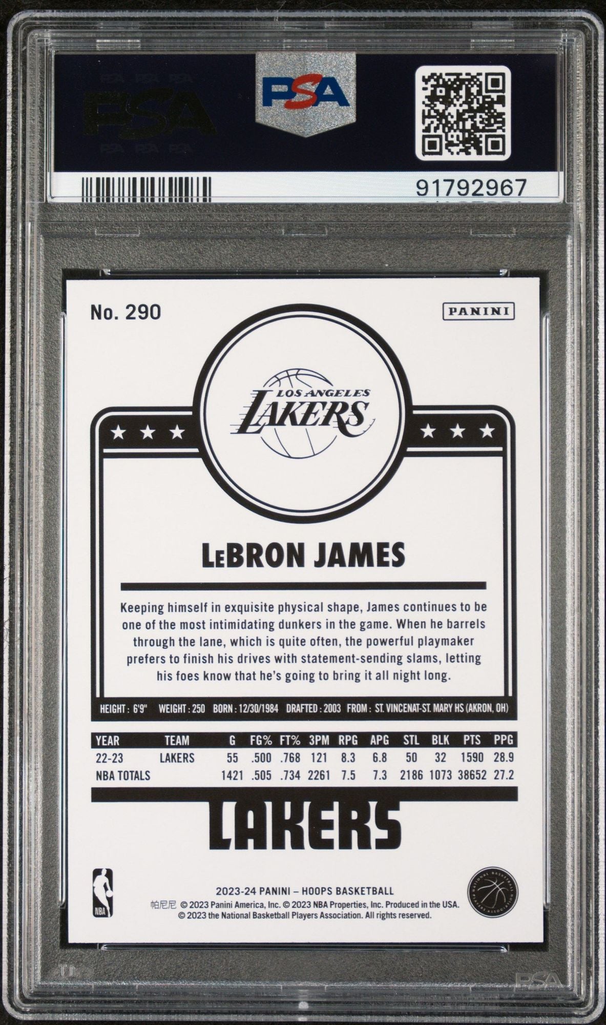 Graded 2023 Panini NBA Hoops LeBron James #290 Basketball Card PSA 10 Gem Mint