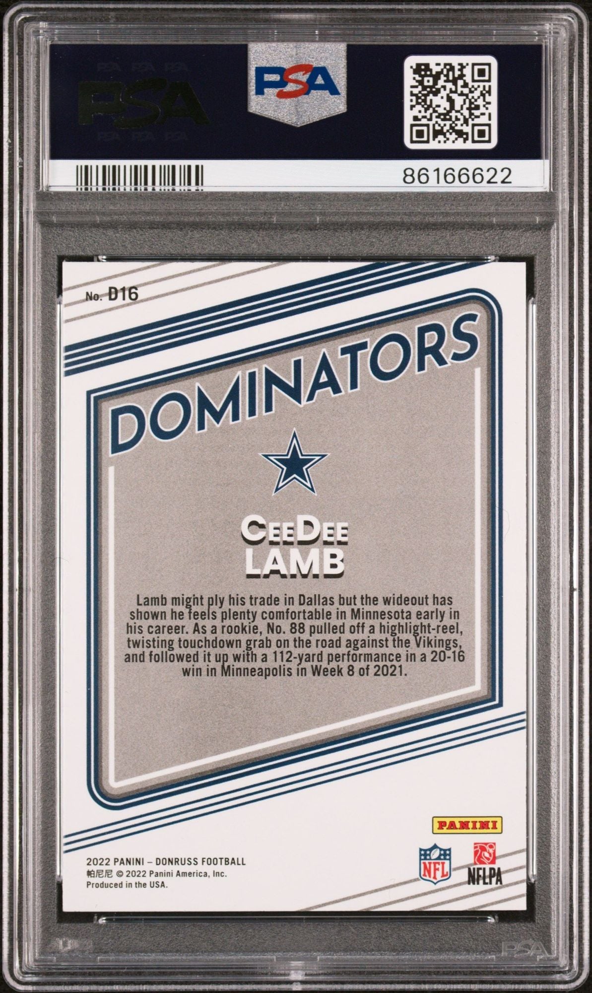 Graded 2022 Panini Donruss CeeDee Lamb #D16 Dominators Football Card PSA 10 Gem Mint