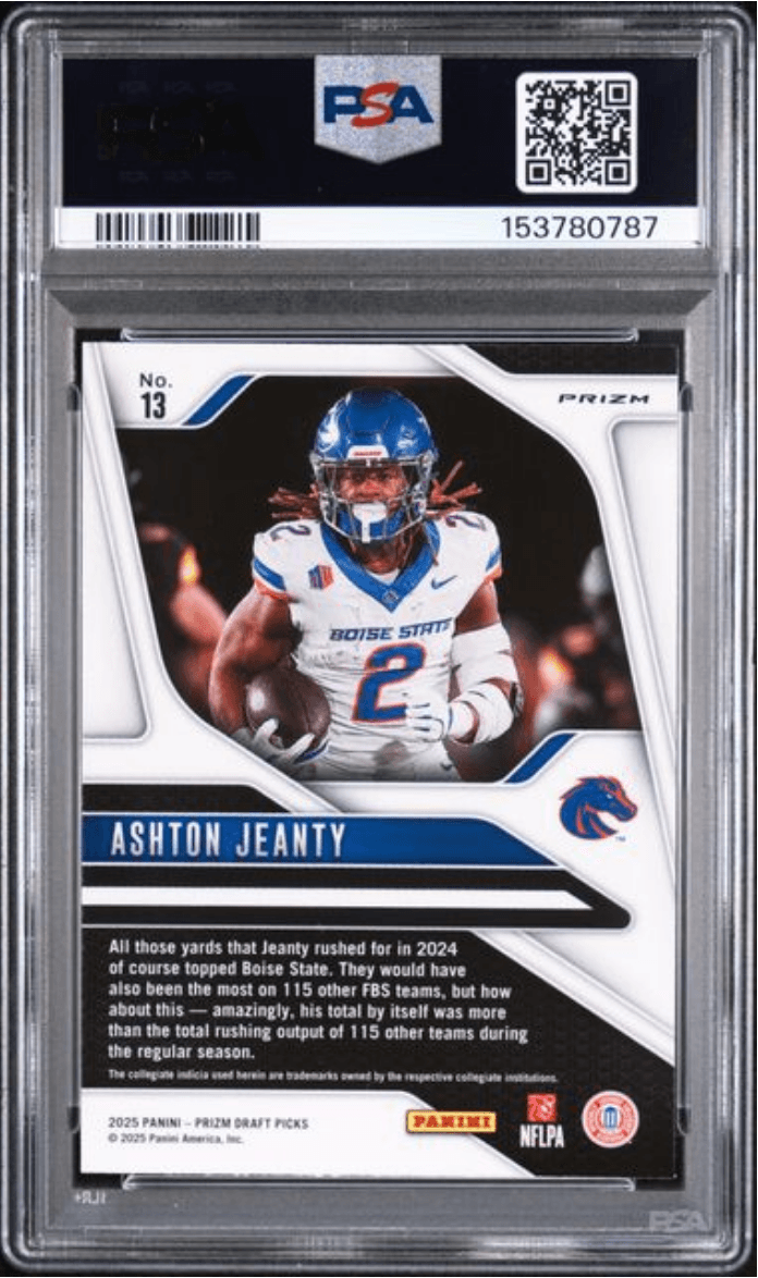 Graded 2025 Panini Prizm Draft Picks Ashton Jeanty #13 Silver Prizm Rookie RC Football Card PSA 10 Gem Mint