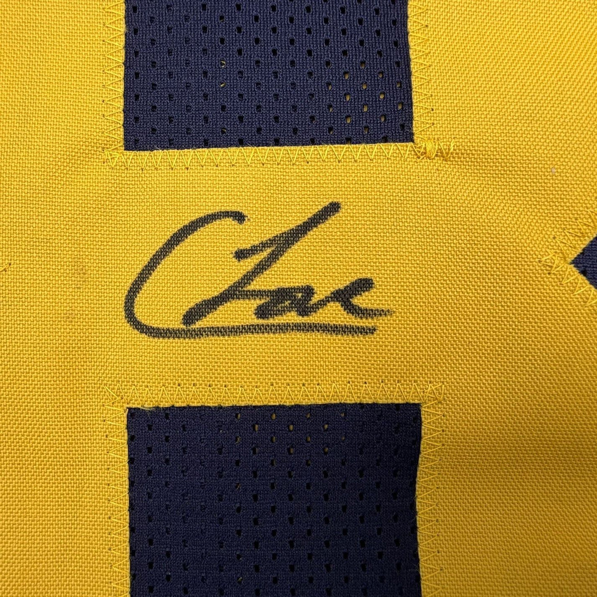 Framed Autographed/Signed Colston Loveland 35x39 Michigan Blue College Football Jersey JSA COA