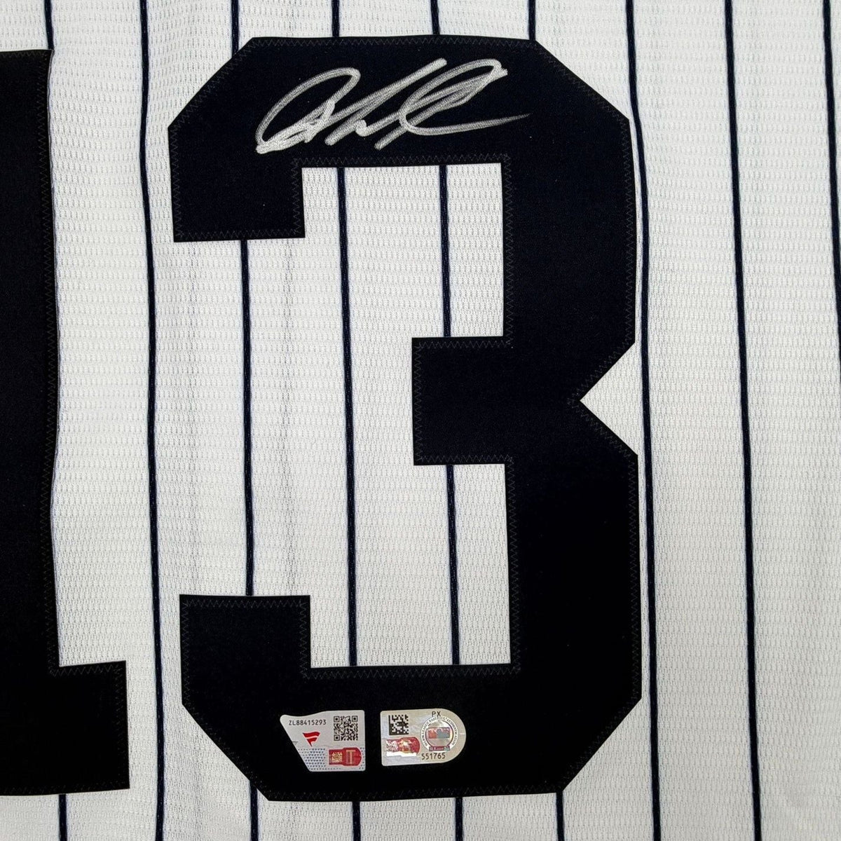 Framed Autographed/Signed Jazz Chisholm Jr. 35x39 New York Yankees Authentic Pinstripe Baseball Jersey Fanatics & MLB COA