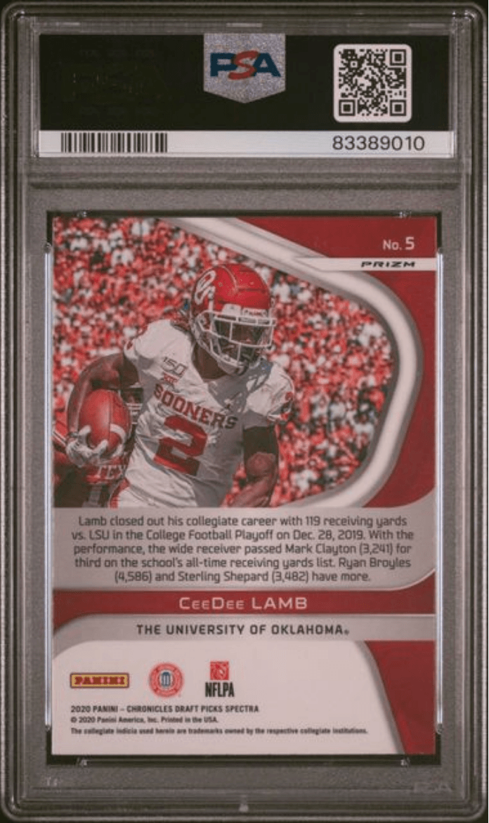 Graded 2020 Panini Chronicles Draft Picks CeeDee Lamb #5 Spectra Red Prizm Rookie RC Football Card PSA 10 Gem Mint
