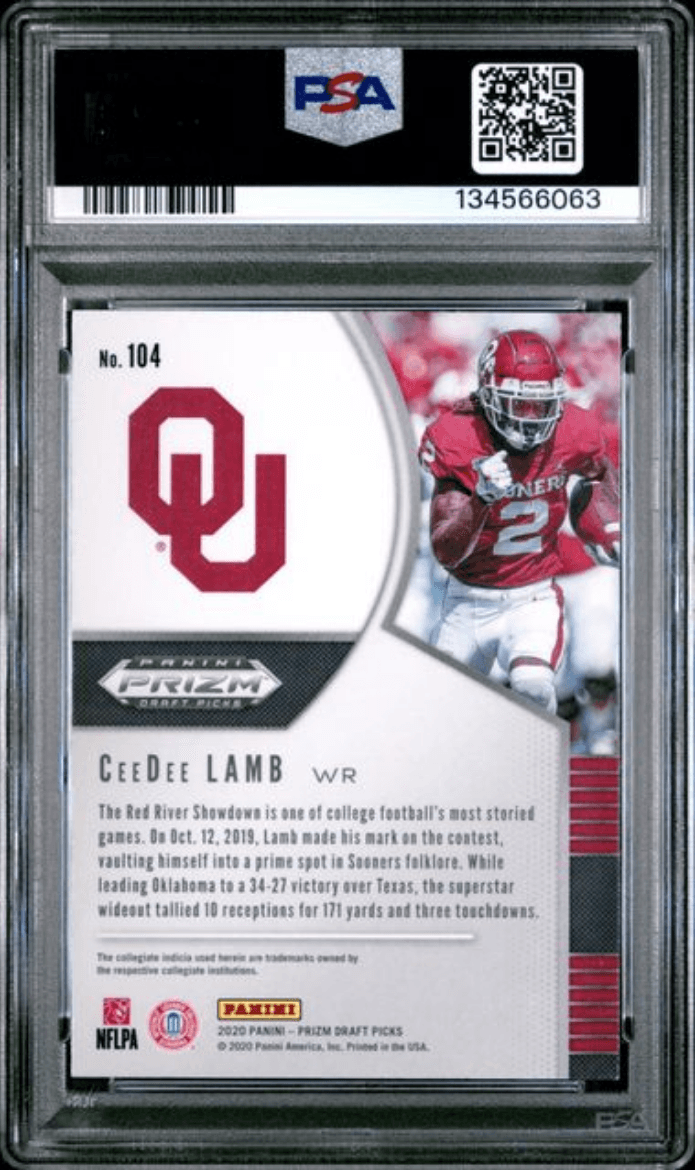 Graded 2020 Panini Prizm Draft Picks CeeDee Lamb #104 Rookie RC Football Card PSA 10 Gem Mint