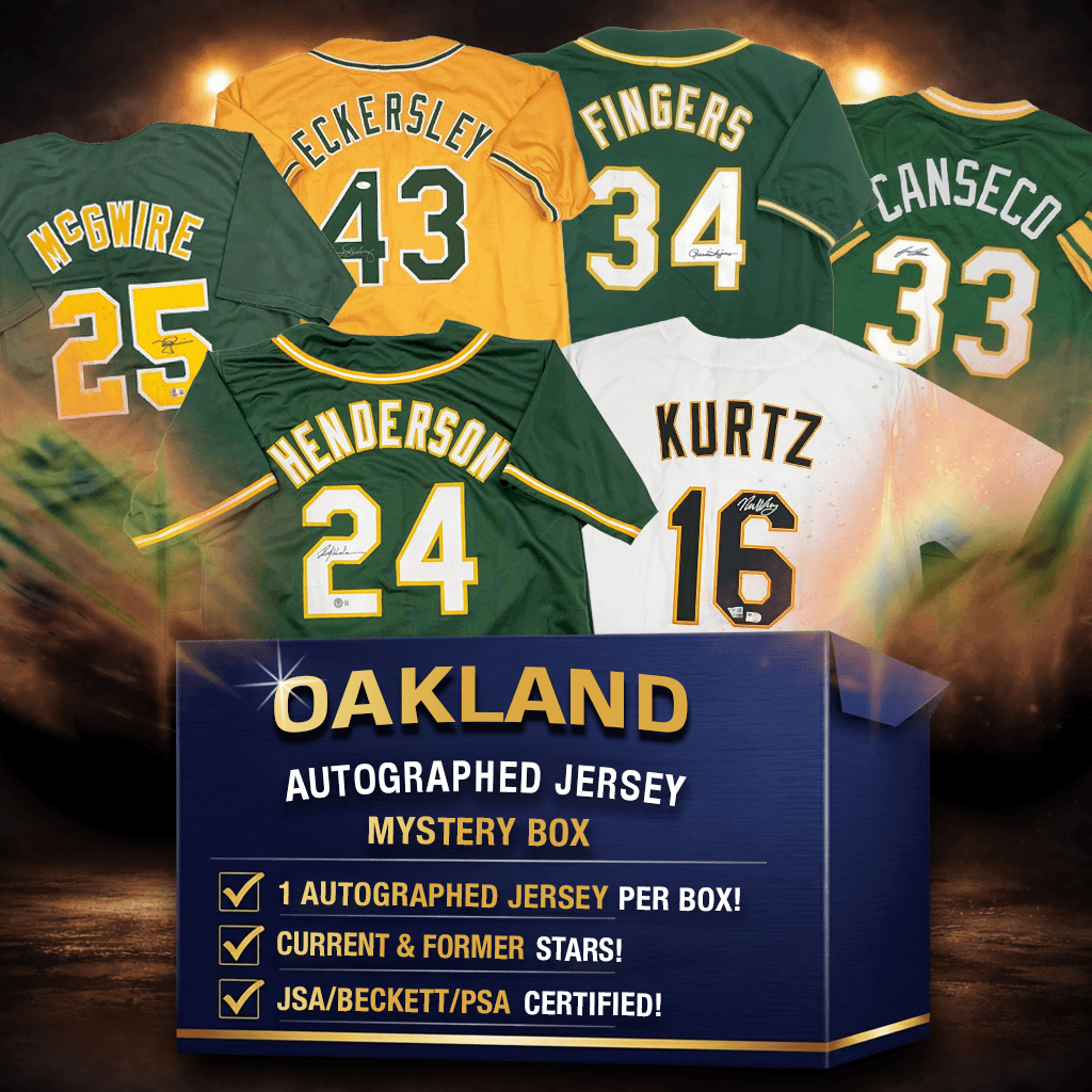 Autographed/Signed Oakland Baseball Jersey Mystery Box with PSA JSA or Beckett COA