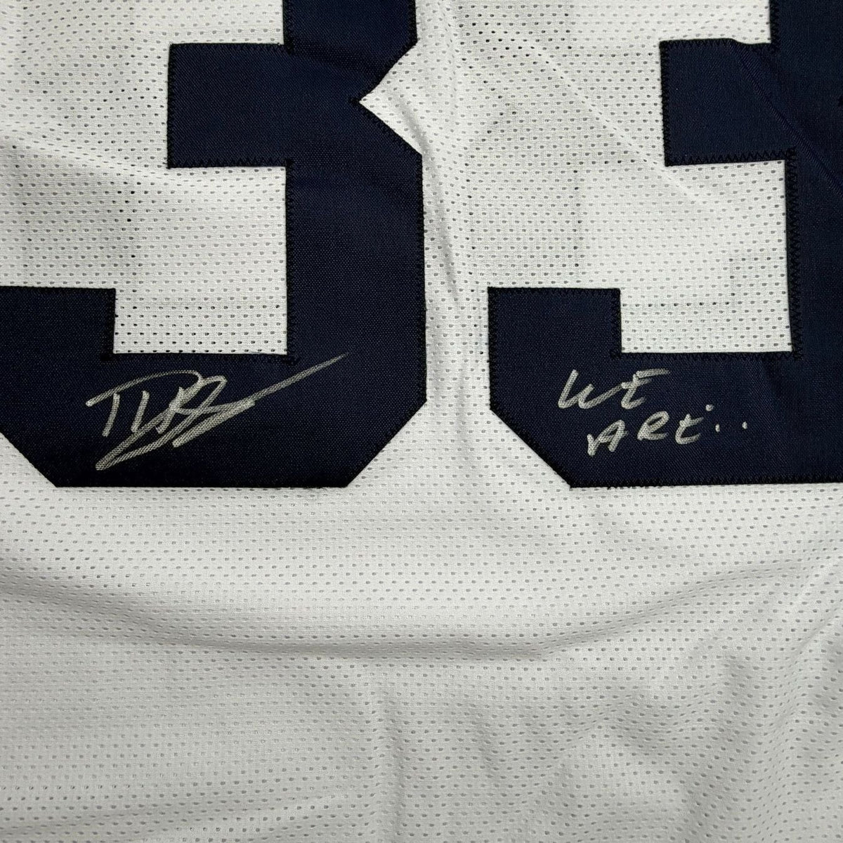 Framed Autographed/Signed Dani Dennis-Sutton 35x39 Penn State White College Football Jersey JSA COA