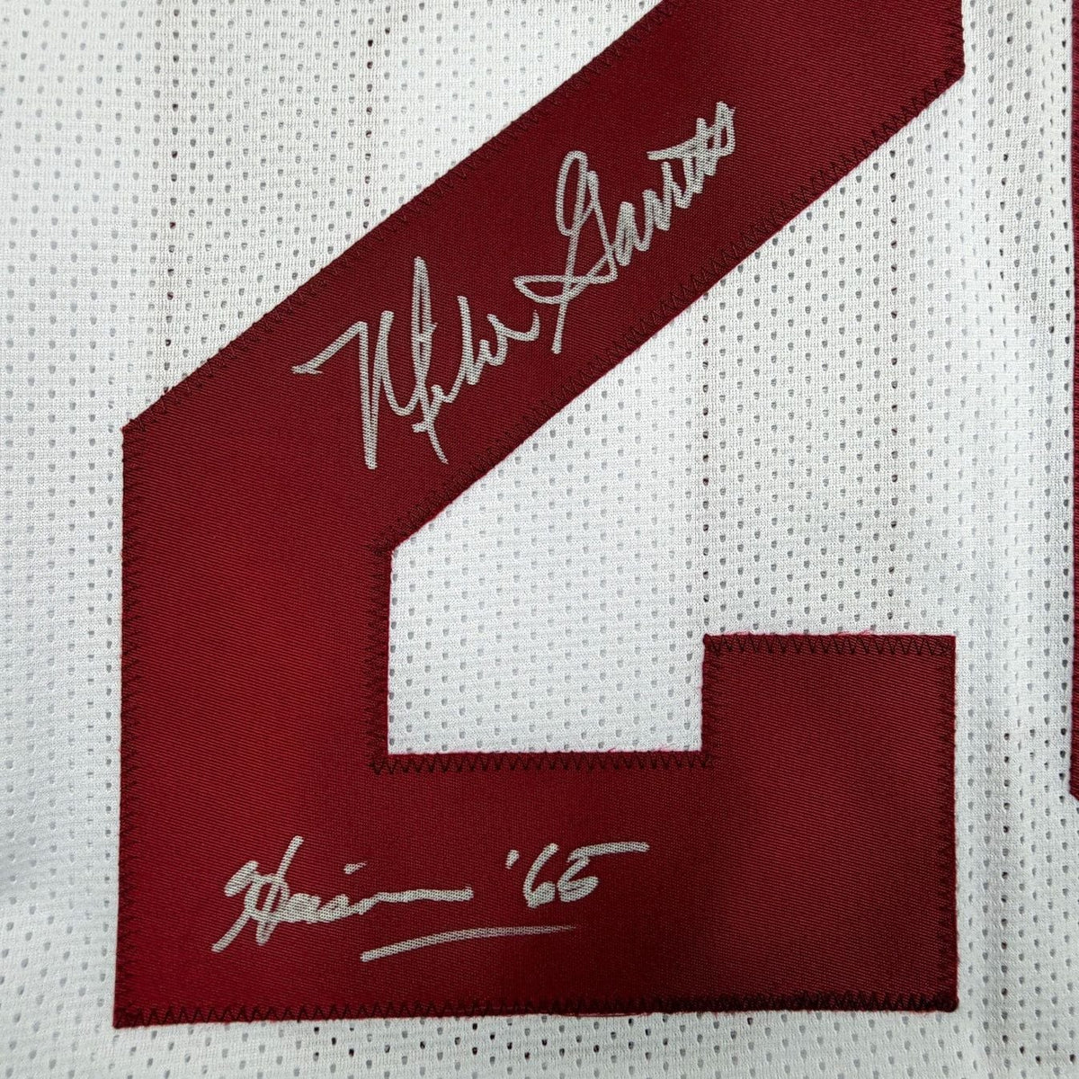 Framed Autographed/Signed Mike Garrett Heisman 65 35x39 USC Southern Cal White College Football Jersey Beckett BAS COA