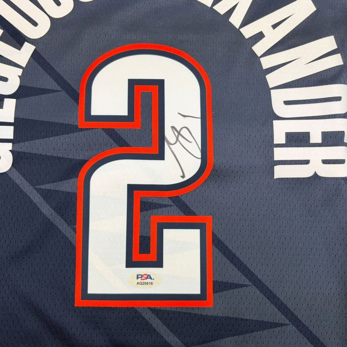 Framed Autographed/Signed Shai Gilgeous-Alexander SGA 35x39 Oklahoma City OKC Thunder Navy Blue City Edition Authentic Basketball Jersey PSA/DNA COA