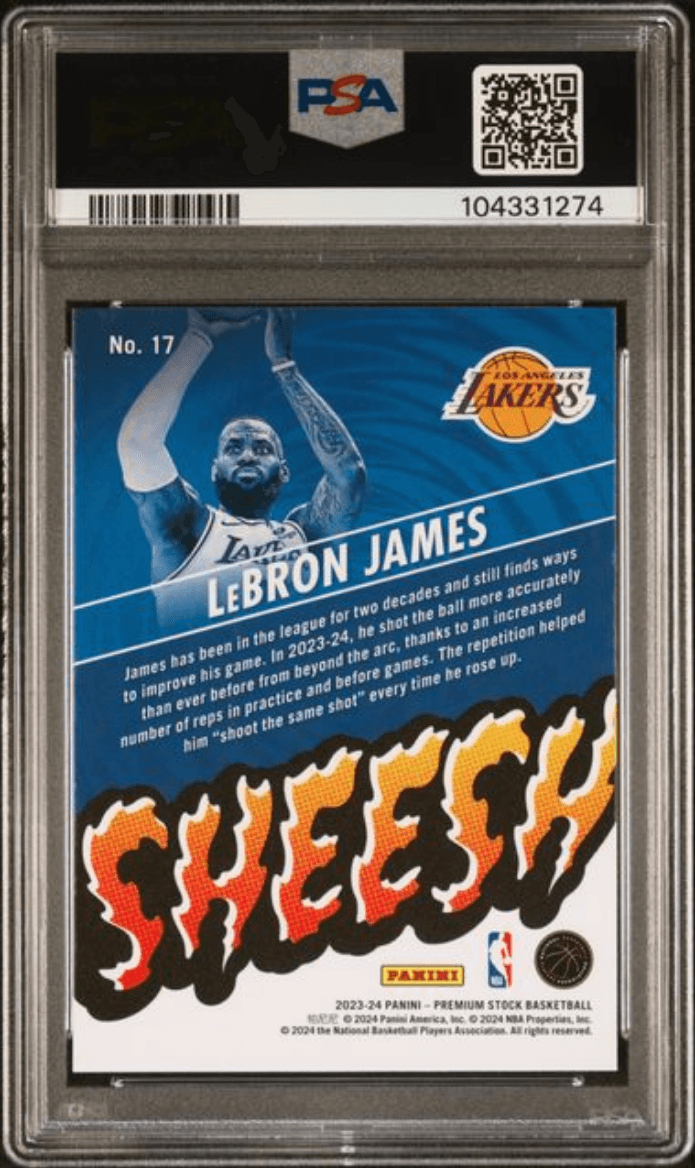 Graded 2023 Panini Hoops Premium Stock LeBron James #17 Sheesh Basketball Card PSA 10 Gem Mint