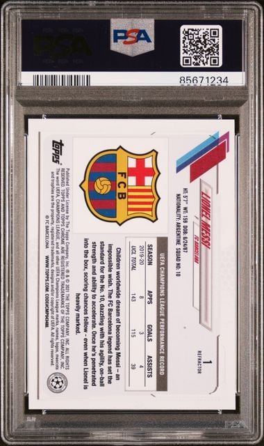 Graded 2020 Topps Chrome UCL Lionel Messi #1 Refractor Soccer Card PSA 10 Gem Mint