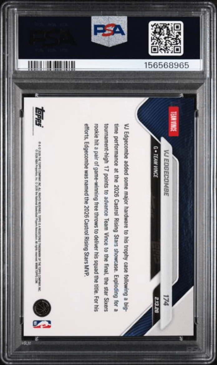 Graded 2025 Topps Now VJ Edgecombe #174 Rookie RC Basketball Card PSA 9 Mint