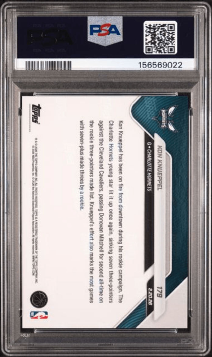 Graded 2025 Topps Now Kon Knueppel #179 Rookie RC Basketball Card PSA 10 Gem Mint