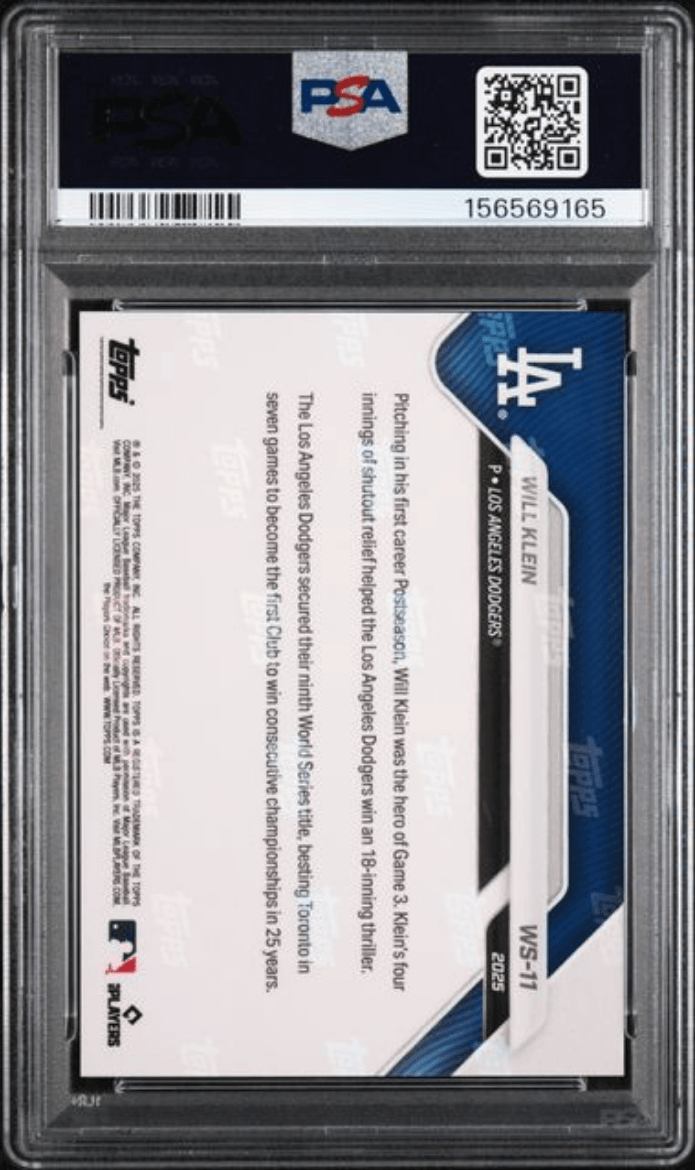 Graded 2025 Topps Now Platinum Member Will Klein #WS11 World Series Champions Baseball Card PSA 9 Mint
