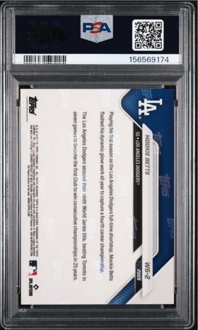 Graded 2025 Topps Now Platinum Member Mookie Betts #WS2 World Series Champions Baseball Card PSA 10 Gem Mint