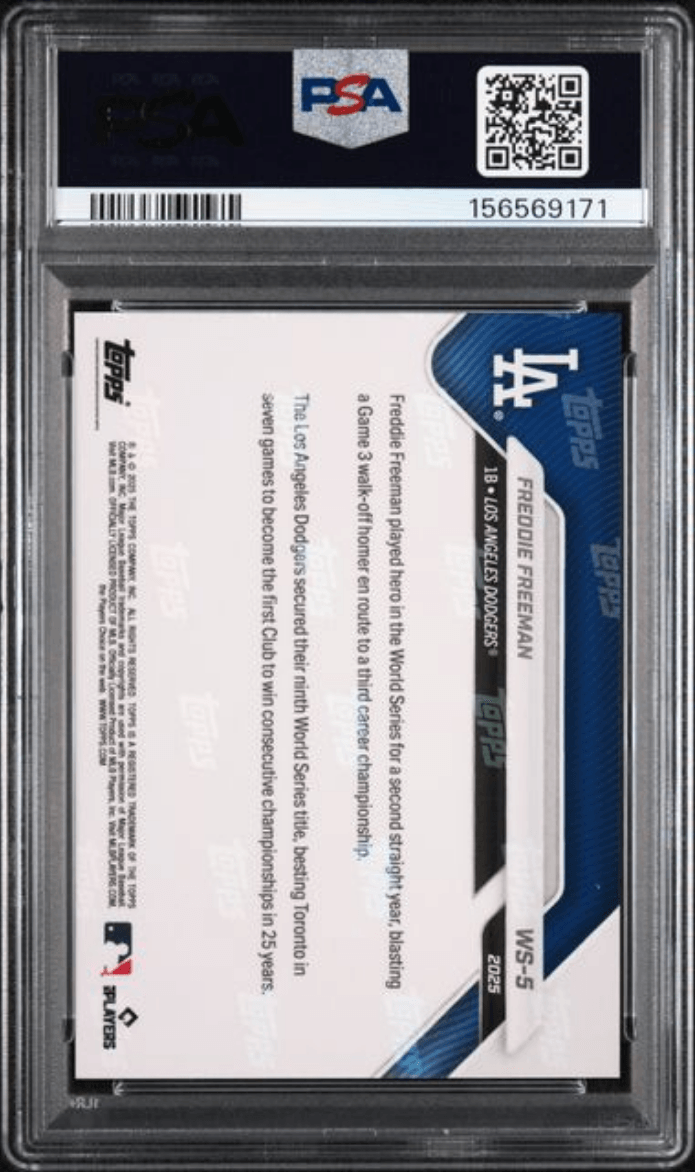 Graded 2025 Topps Now Platinum Member Freddie Freeman #WS5 World Series Champions Baseball Card PSA 10 Gem Mint