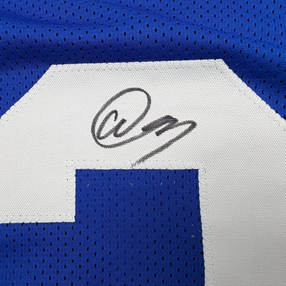 Framed Autographed/Signed Abdul Carter 35x39 New York #3 Blue Football Jersey Beckett BAS COA
