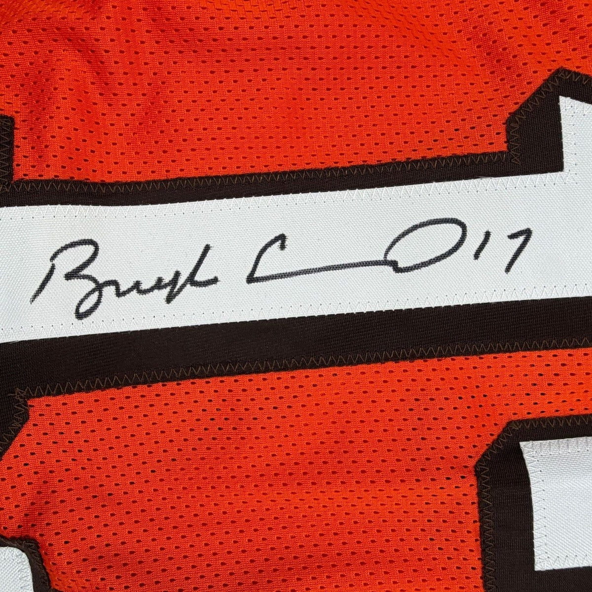Framed Autographed/Signed Braylon Edwards 35x39 Cleveland Orange Football Jersey Beckett BAS COA