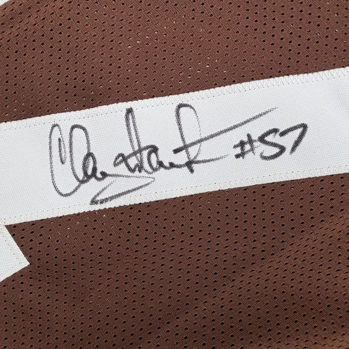 Framed Autographed/Signed Clay Matthews Jr 35x39 Cleveland Brown Football Jersey Beckett BAS COA