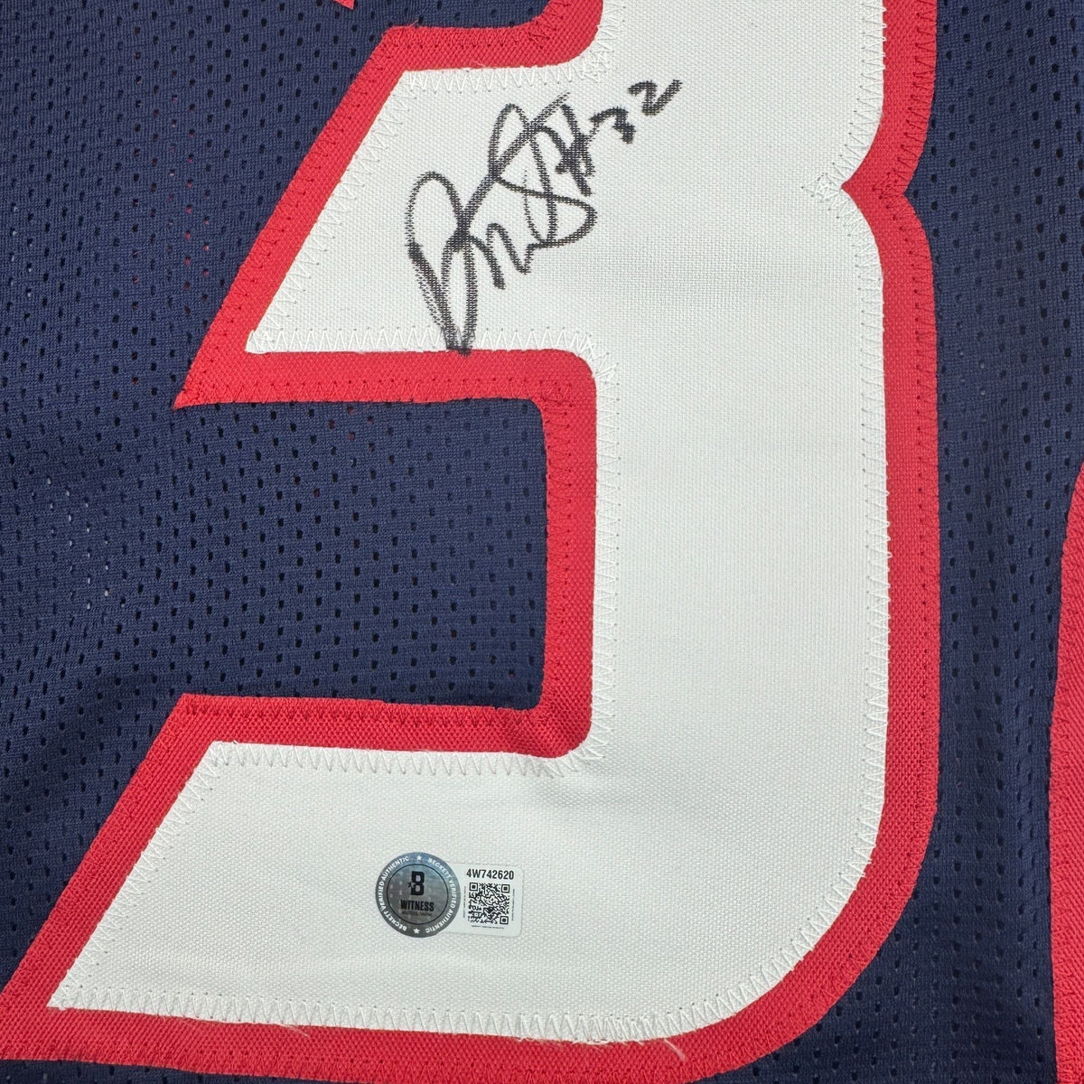 Framed Autographed/Signed David Montgomery 35x39 Houston Blue Football Jersey Beckett BAS COA
