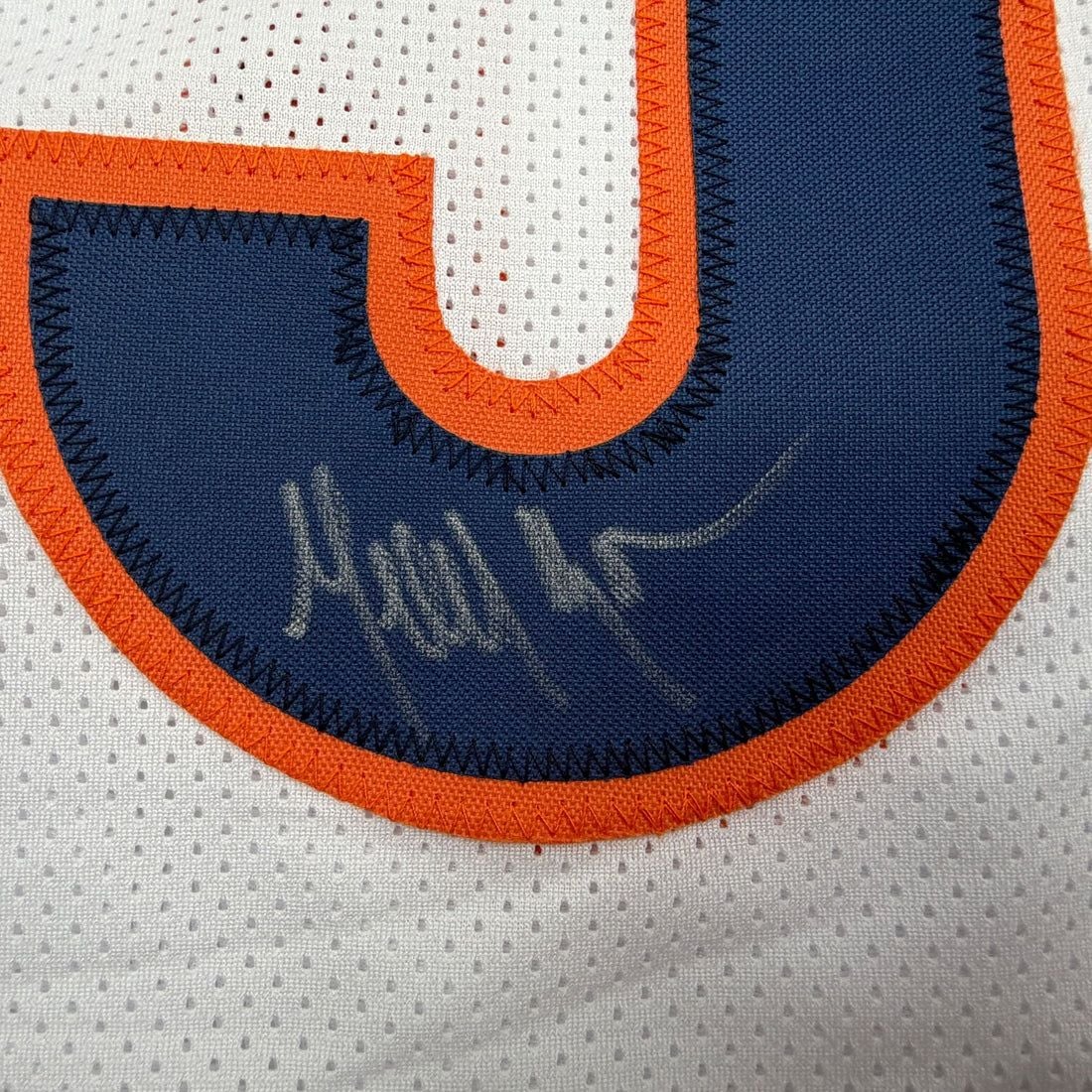 Framed Autographed/Signed Mike Brown 35x39 Chicago White Football Jersey JSA COA