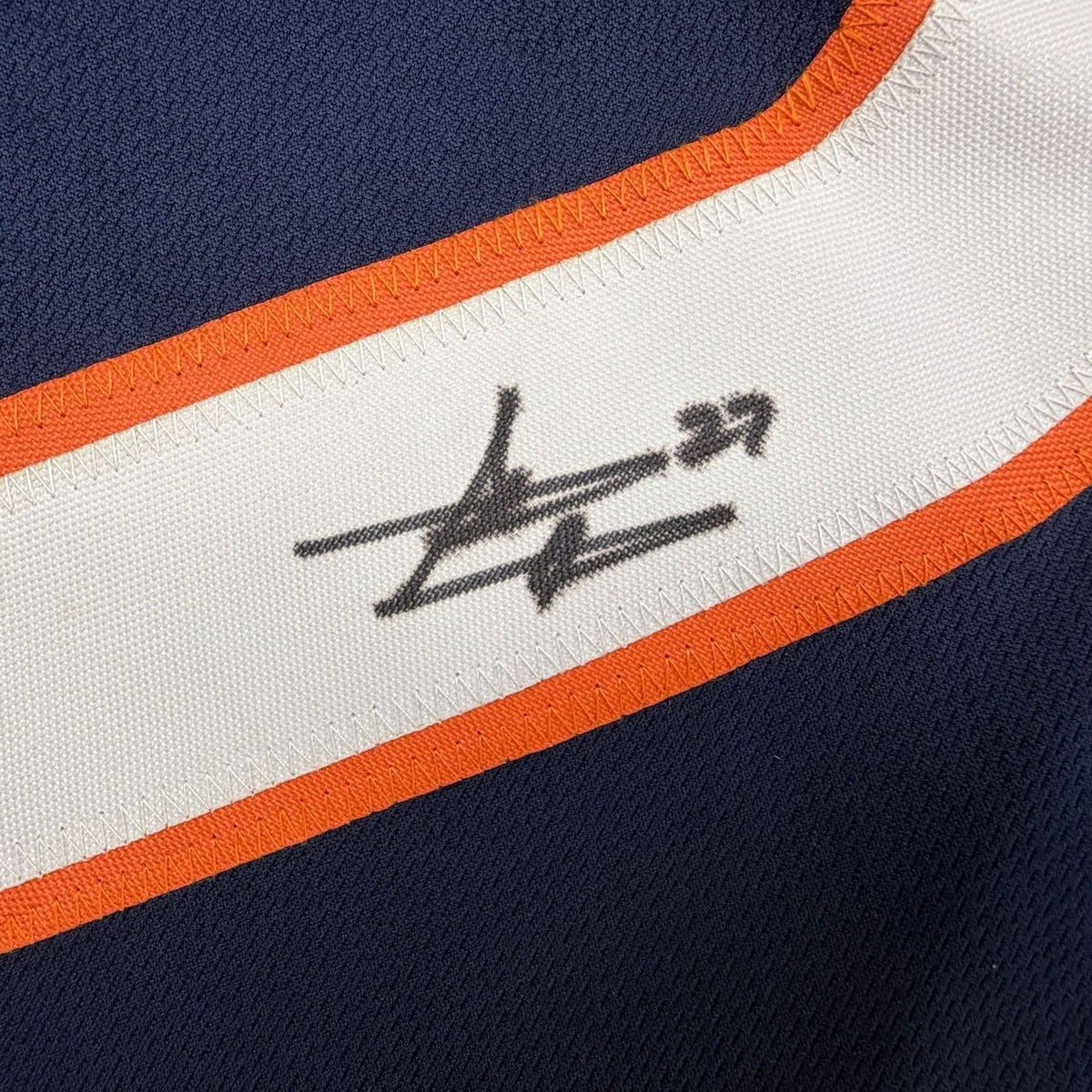 Framed Autographed/Signed Steve Atwater 35x39 Denver Blue Football Jersey JSA COA