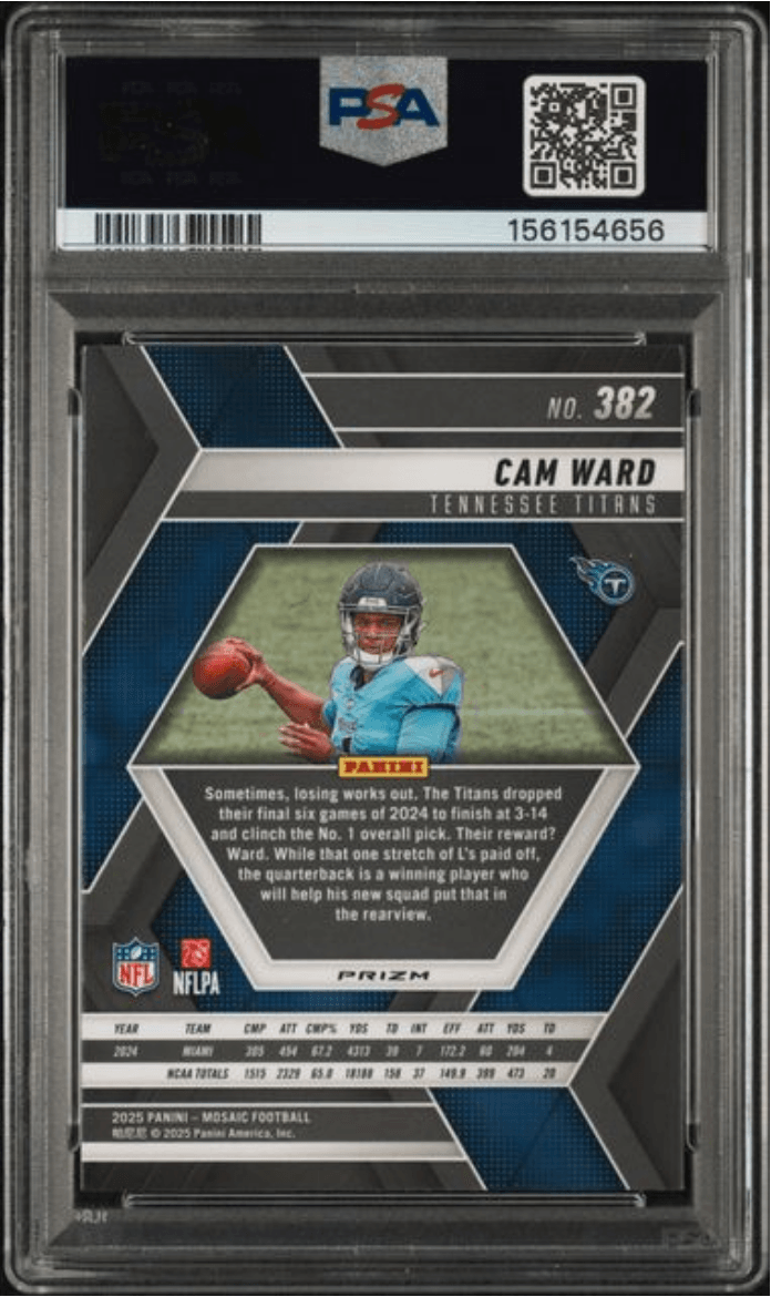 Graded 2025 Panini Mosaic Cam Ward #382 Reactive Yellow Rookie RC Football Card PSA 10 Gem Mint