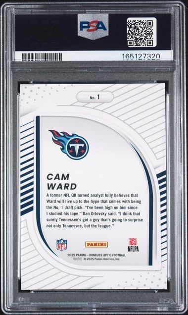 Graded 2025 Panini Donruss Optic Cam Ward #1 Hidden Potential Rookie RC Football Card PSA 8 NM-MT