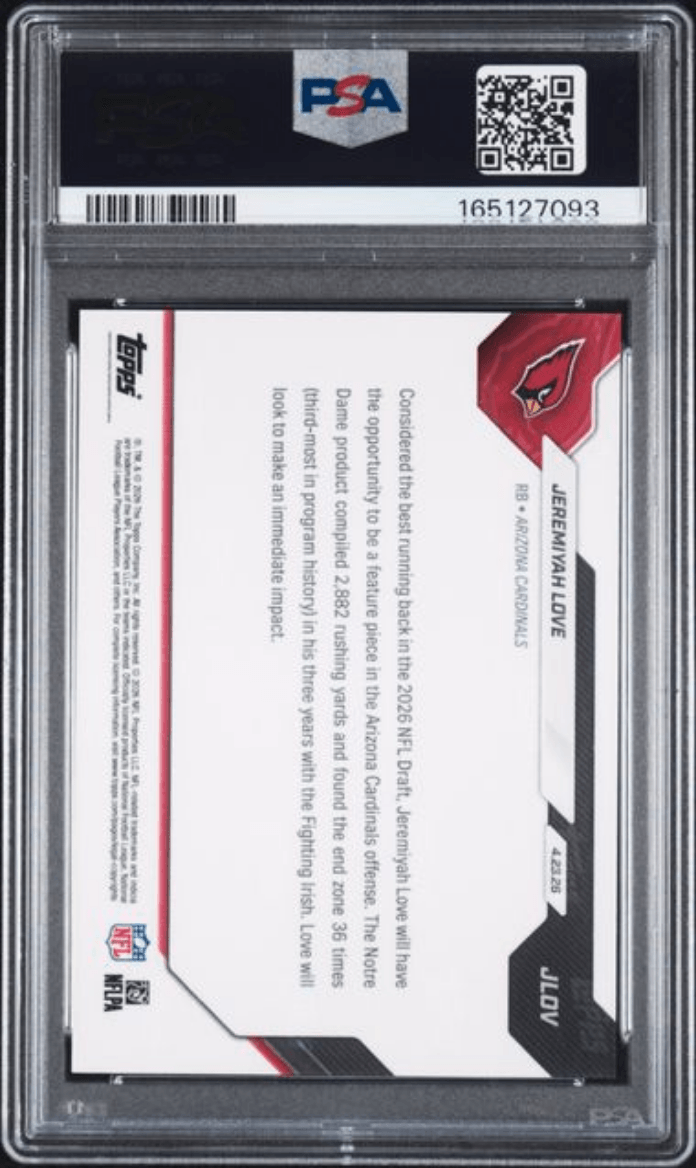 Graded 2026 Topps Now Jeremiyah Love #JLOV Rookie RC Football Card PSA 9 Mint