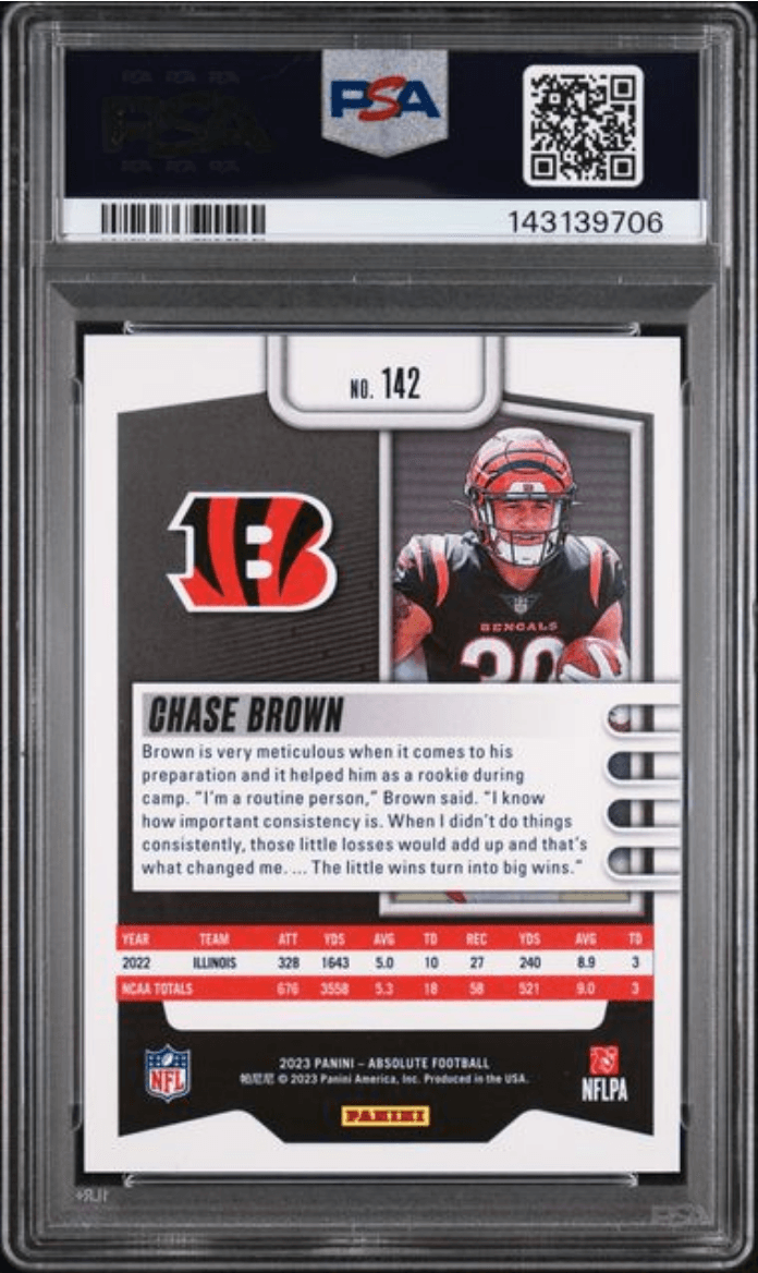 Graded 2023 Panini Absolute Chase Brown #142 Red Squares /499 Rookie RC Football Card PSA 10 Gem Mint