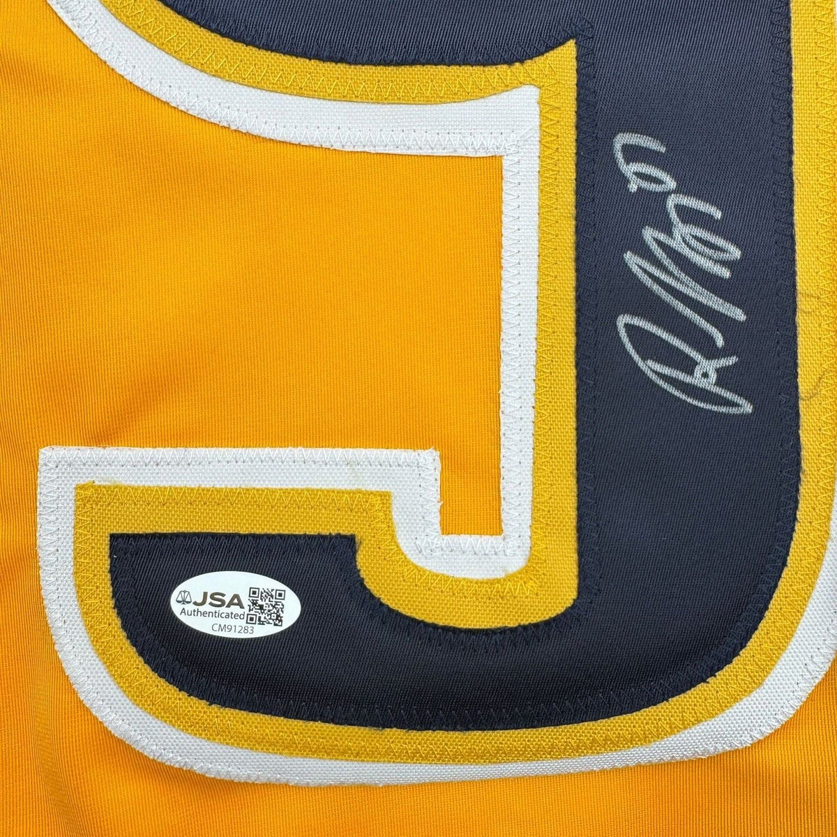 Framed Autographed/Signed Roman Josi 35x39 Nashville Yellow Hockey Jersey JSA COA